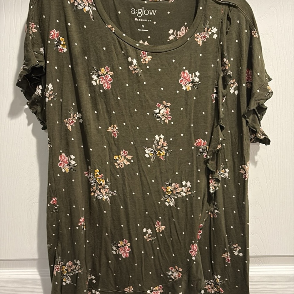 a:glow Women's Green Floral Top SMALL
